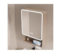 HOFUNTRE Mobiletto Specchio Bagno Sospeso，Specchio Contenitore Bagno Con 2 Porte Ripiano，Angoli Arrotondati, Disappannamento Efficiente, Grande Capacità Di Stoccaggio(Cream,50cm/19.6in)