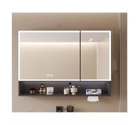 HOFUNTRE Specchio Bagno Contenitore Con Luce ，Armadietto Bagno Da Parete Con Ante A Specchio，Adatto for Bagni Di Case, Appartamenti, Boutique Hotel, Dormitori, Ecc.(Gray,70 * 70cm/27.5 * 27.5in)