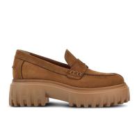 Hogan Mocassini Platform da Donna H700 in Nabuk Marrone con Charm H in Metallo - HXW7000FV50 6RNS600 - Misura 36