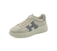 Hogan Sneaker da Donna Rebel in Morbida Nappa Avorio con Dettagli Azzurri - HXW5620DN61 N1M0ZB0 - Taglia 40