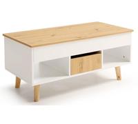 HOGAR24 ES - Tavolo centrale sollevabile con cassetto scorrevole e spazi di stoccaggio, colore bianco e legno. Dimensioni: 100 x 50 x 45 cm.
