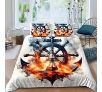 HOGDISAJD Ancora della nave della fiamma Copripiumino fiamma Effetto 3D, Morbida Microfibra Biancheria Da Letto Con Cerniera E 2 Federe Ragazzi E Ragazze Double(200x200cm)