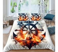 HOGDISAJD Ancora della nave della fiamma Copripiumino fiamma Effetto 3D, Morbida Microfibra Biancheria Da Letto Per Con Cerniera E 2 Federe Per Ragazzi E Ragazze Super King(260x220cm)