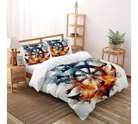 HOGDISAJD Ancora della nave della fiamma Reversibile Copripiumino fiamma Stampa 3D Biancheria Da Letto Cerniera E 2 Federe Per Ragazzi E Ragazze King(220x240cm)