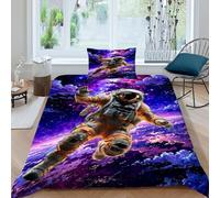 HOGDISAJD astronautaaaaaaaaaaaaaaaa Set Copripiumino Matrimoniale Serie viola Con Stampa 3D Biancheria Da Letto Morbida Microfibra Chiusura Lampo E 1 Federe Ragazzi E Ragazze Single(135x200cm)