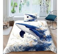 HOGDISAJD Blue balena Set Copripiumino Matrimoniale serie blu Stampa 3D Biancheria Da Letto Microfibramorbida Microfibra,chiusura Lampo E 1 Federe Per Ragazzi E Ragazze Single(135x200cm)