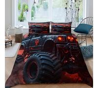 HOGDISAJD camion mostro Copripiumino auto Effetto 3D, Morbida Microfibra Biancheria Da Letto Con Cerniera E 2 Federe Ragazzi E Ragazze Double（200x200cm）