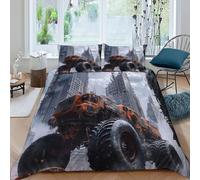 HOGDISAJD camion mostro Copripiumino auto Effetto 3D Morbida Microfibra Biancheria Da Letto Per Con Cerniera E 2 Federe Per Ragazzi E Ragazze Super King（260x220cm）