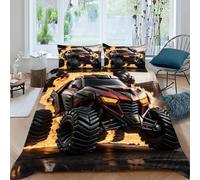 HOGDISAJD camion mostro Copripiumino fiamma auto Effetto 3D, Biancheria Da Letto Con Cerniera E 2 Federe Ragazzi E Ragazze Double（200x200cm）