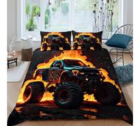 HOGDISAJD camion mostro Copripiumino fiamma auto Effetto 3D Morbida Microfibra Biancheria Da Letto Per Con Cerniera E 2 Federe Per Ragazzi E Ragazze Double（200x200cm）