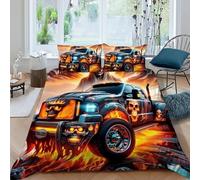 HOGDISAJD camion mostro Copripiumino fiamma Effetto 3D, Morbida Microfibra Biancheria Da Letto Con Cerniera E 2 Federe Ragazzi E Ragazze Double（200x200cm）