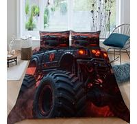 HOGDISAJD camion mostro Reversibile Copripiumino auto Con Stampa 3D Set Di Biancheria Da Letto Con Cerniera E 2 Federe Per Ragazzi E Ragazze Super King（260x220cm）
