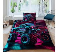 HOGDISAJD camion mostro Reversibile Copripiumino auto Stampa 3D Set Di Biancheria Da Letto Morbida Microfibra Con Cerniera E 1 Federe Ragazzi E Ragazze Single（135x200cm）
