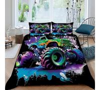HOGDISAJD camion mostro Reversibile Copripiumino auto Stampa 3D Set Di Biancheria Da Letto Morbida Microfibra Con Cerniera E 2 Federe, Per Ragazzi E Ragazze King（220x240cm）