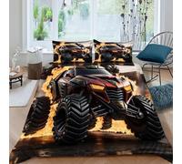 HOGDISAJD camion mostro Reversibile Copripiumino fiamma auto Stampa 3D Biancheria Da Letto Cerniera E 2 Federe Per Ragazzi E Ragazze Super King（260x220cm）