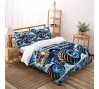 HOGDISAJD camion mostro Set Copripiumino Matrimoniale auto Stampa 3D Biancheria Da Letto Microfibramorbida Microfibra,chiusura Lampo E 2 Federe Per Ragazzi E Ragazze King（220x240cm）