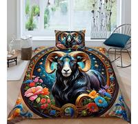 HOGDISAJD capra Set Copripiumino Matrimoniale serie blu Effetto 3D Morbida Microfibra Set Di Biancheria Da Letto Con Chiusura Lampo E 1 Federe Ragazzi E Ragazze Single(135x200cm)
