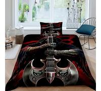 HOGDISAJD Chitarra Reaper Set Copripiumino Matrimoniale serie nero Con Stampa 3D Biancheria Da Letto Morbida Microfibra Chiusura Lampo E 1 Federe Per Ragazzi E Ragazze Single(135x200cm)