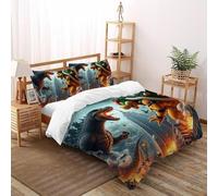 HOGDISAJD coccodrillo Vs. GodzillaReversibile Copripiumino mostro gigante Stampa 3D Set Di Biancheria Da Letto Con Cerniera E 2 Federe Ragazzi E Ragazze King（220x240cm）