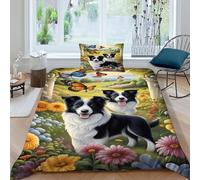 HOGDISAJD Collie di frontiera Copripiumino animaleeei autoini Effetto 3D, Con Cerniera Set Di Biancheria Da Letto Con E 1 Federe Per Ragazzi E Ragazze Single（135x200cm）