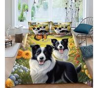 HOGDISAJD Collie di frontiera Copripiumino animaleeei autoini Effetto 3D Morbida Microfibra Biancheria Da Letto Per Con Cerniera E 2 Federe Ragazzi E Ragazze King（220x240cm）