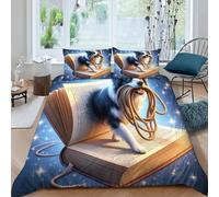 HOGDISAJD Collie di frontiera Copripiumino animaleei autoini Effetto 3D, Con Cerniera Set Di Biancheria Da Letto Con E 2 Federe Ragazzi E Ragazze Double（200x200cm）