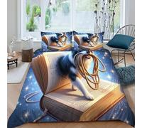 HOGDISAJD Collie di frontiera Copripiumino animaleei autoini Effetto 3D Morbida Microfibra Biancheria Da Letto Per Con Cerniera E 2 Federe Per Ragazzi E Ragazze Super King（260x220cm）