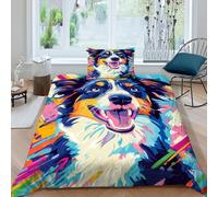 HOGDISAJD Collie di frontiera Copripiumino animaleei graffiti Effetto 3D, Morbida Microfibra Biancheria Da Letto Con Cerniera E 1 Federe Ragazzi E Ragazze Single(135x200cm)
