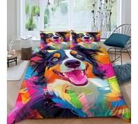 HOGDISAJD Collie di frontiera Copripiumino animaleei graffiti Effetto 3D, Morbida Microfibra Set Di Biancheria Da Letto Con Con Cerniera E 2 Federe Per Ragazzi E Ragazze Super King(260x220cm)