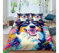 HOGDISAJD Collie di frontiera Reversibile Copripiumino animaleei graffiti Stampa 3D Biancheria Da Letto Con Cerniera E 2 Federe Ragazzi E Ragazze Super King(260x220cm)