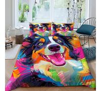 HOGDISAJD Collie di frontiera Reversibile Copripiumino animaleei graffiti Stampa 3D Biancheria Da Letto Morbida Microfibra Con Cerniera E 2 Federe Per Ragazzi E Ragazze Double(200x200cm)