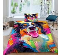 HOGDISAJD Collie di frontiera Reversibile Copripiumino animaleei graffiti Stampa 3D Set Di Biancheria Da Letto Morbida Microfibra Con Cerniera E 1 Federe Ragazzi E Ragazze Single(135x200cm)