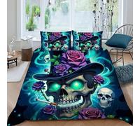 HOGDISAJD cranio rosa 3 Pezzi Set Di Biancheria Da Letto Per Bambini,Dolce E Confortevole,Serie viola Disegno 3D,100% Cotone,Adatto Per Adulti E Bambini Double（200x200cm）