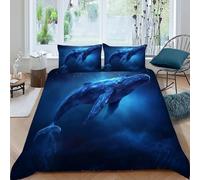 HOGDISAJD Deep Sea balena Set Copripiumino Matrimoniale serie blu Con Stampa 3D Biancheria Da Letto Chiusura Lampo E 2 Federe Per Ragazzi E Ragazze Super King(260x220cm)
