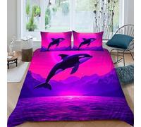HOGDISAJD delfini Set Copripiumino Matrimoniale Serie viola Con Stampa 3D Biancheria Da Letto Chiusura Lampo E 2 Federe Per Ragazzi E Ragazze Super King(260x220cm)