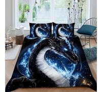 HOGDISAJD Dragon fiamma bluReversibile Copripiumino animaleeeee Stampa 3D Set Di Biancheria Da Letto Con Cerniera E 2 Federe Ragazzi E Ragazze Double（200x200cm）