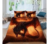HOGDISAJD Dragon fiamma Set Copripiumino Matrimoniale fiamma Con Stampa 3D Biancheria Da Letto Chiusura Lampo E 2 Federe Per Ragazzi E Ragazze Double（200x200cm）