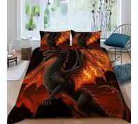 HOGDISAJD Dragon fiamma Set Copripiumino Matrimoniale stile artistico Con Stampa 3D Biancheria Da Letto Chiusura Lampo E 2 Federe Ragazzi E Ragazze Double（200x200cm）