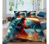 HOGDISAJD fiamma Godzilla Copripiumino mostro gigante Effetto 3D, Biancheria Da Letto Con Cerniera E 2 Federe Per Ragazzi E Ragazze Super King（260x220cm）