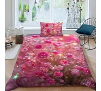 HOGDISAJD Fiori e piante Set Copripiumino Matrimoniale Serie rosa Con Stampa 3D Biancheria Da Letto Chiusura Lampo E 1 Federe Per Ragazzi E Ragazze Single(135x200cm)