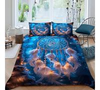 HOGDISAJD gatto biancotore sogni Set Copripiumino Matrimoniale serie blu Stampa 3D Biancheria Da Letto Microfibramorbida Microfibra,chiusura Lampo E 2 Federe Per Ragazzi E Ragazze Double(200x200cm)