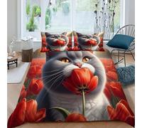 HOGDISAJD gatto grasso Copripiumino animalei autoini Effetto 3D, Biancheria Da Letto Con Cerniera E 2 Federe Per Ragazzi E Ragazze Super King（260x220cm）