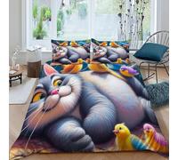 HOGDISAJD gatto grasso Copripiumino animalei autoini Effetto 3D, Morbida Microfibra Biancheria Da Letto Per Con Cerniera E 2 Federe Per Ragazzi E Ragazze Super King（260x220cm）