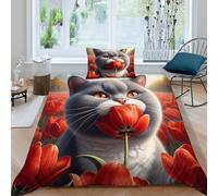 HOGDISAJD gatto grasso Copripiumino animalei autoini Effetto 3D, Morbida Microfibra Biancheria Da Letto Per Con Cerniera E 1 Federe Per Ragazzi E Ragazze Single（135x200cm）