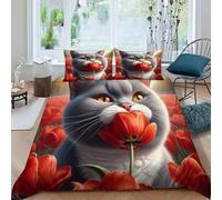 HOGDISAJD gatto grasso Copripiumino animalei autoini Effetto 3D Morbida Microfibra Biancheria Da Letto Per Con Cerniera E 2 Federe Ragazzi E Ragazze Double（200x200cm）
