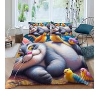HOGDISAJD gatto grasso Copripiumino animalei autoini Effetto 3D Morbida Microfibra Biancheria Da Letto Per Con Cerniera E 2 Federe Ragazzi E Ragazze Double（200x200cm）