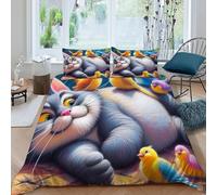 HOGDISAJD gatto grasso Reversibile Copripiumino animalei autoini Stampa 3D Set Di Biancheria Da Letto Morbida Microfibra Con Cerniera E 2 Federe Per Ragazzi E Ragazze King（220x240cm）