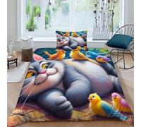 HOGDISAJD gatto grasso Reversibile Copripiumino animalei autoini Stampa 3D Set Di Biancheria Da Letto Morbida Microfibra Con Cerniera E 1 Federe Ragazzi E Ragazze Single（135x200cm）