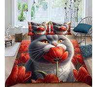 HOGDISAJD gatto grasso Reversibile Copripiumino animalei autoini Stampa 3D Set Di Biancheria Da Letto Morbida Microfibra, Con Cerniera E 2 Federe Ragazzi E Ragazze King（220x240cm）