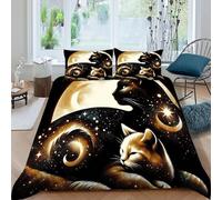 HOGDISAJD gatto nero Reversibile Copripiumino luna Con Stampa 3D Set Di Biancheria Da Letto Con Cerniera E 2 Federe Per Ragazzi E Ragazze Super King(260x220cm)